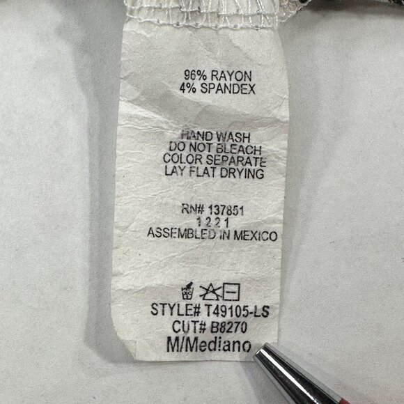 Live In The Moment Womens Sz Med Top Long Sleeve Peplum Hem Black White Preowned - Picture 4 of 12